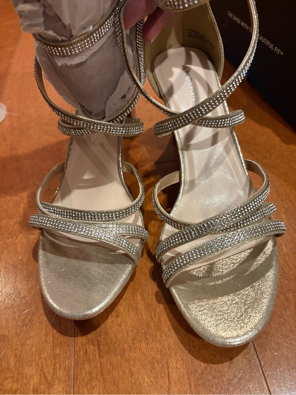Women's Gold Rhinestone Strappy Heels